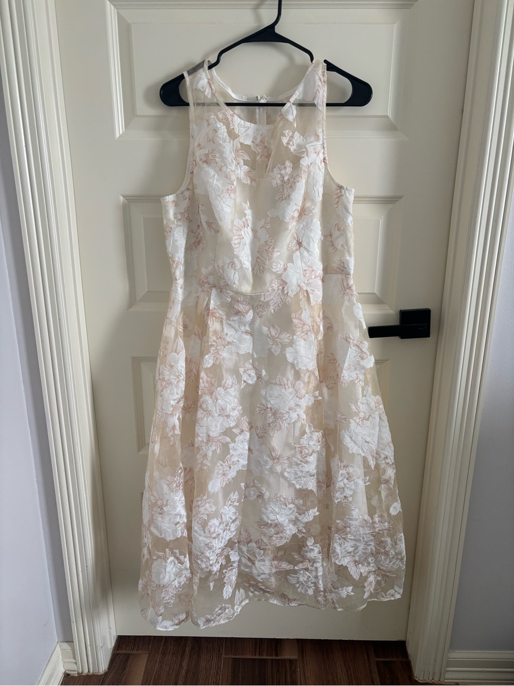 Adrianna Papell White And Cream Sheer Floral Dress Bridal Feminine